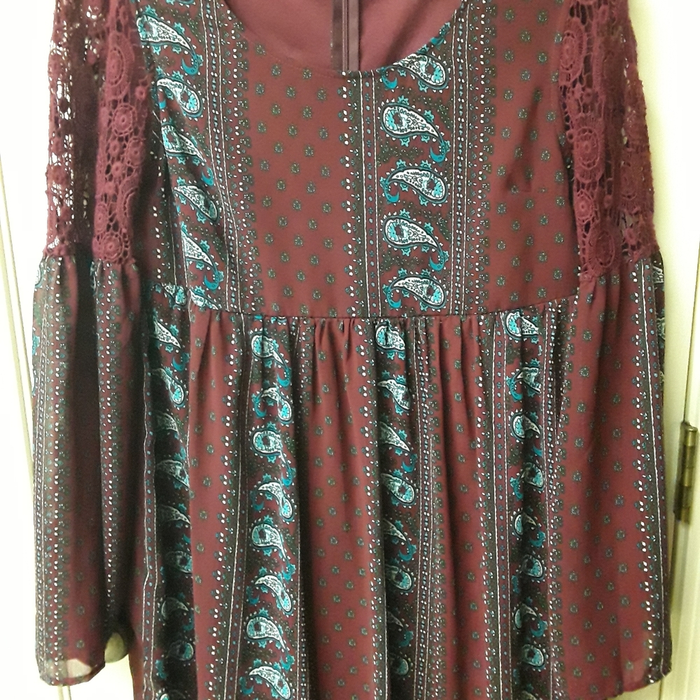 Red Boho Lace Peasent Top Dress Entro NWOT - Picture 1 of 8